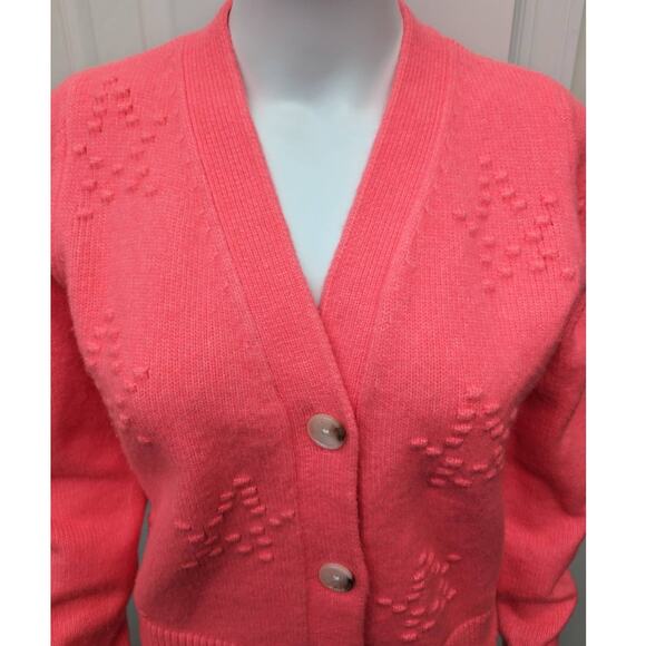 Loft Cardigan Size XS Barbiecore Concert Brunch Party Bright Pink Star Picnic - Picture 6 of 11